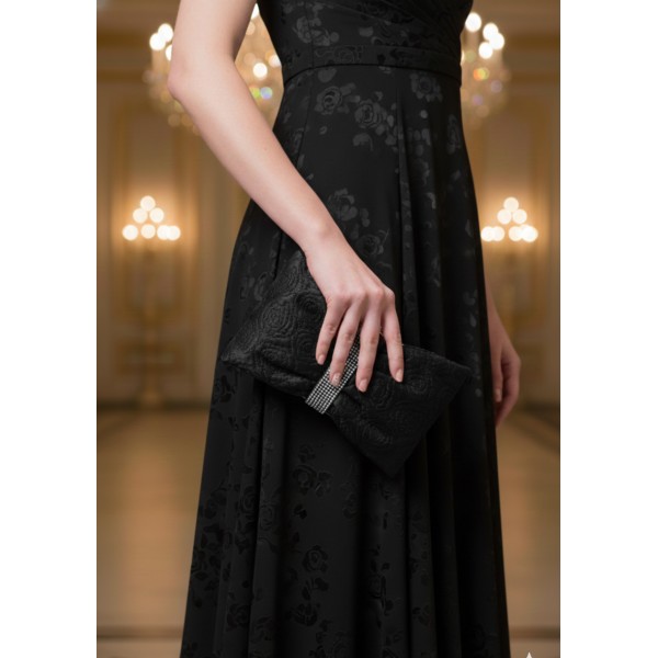 Evening Bag - Quilted Roses - Black - BG-7202S-BK